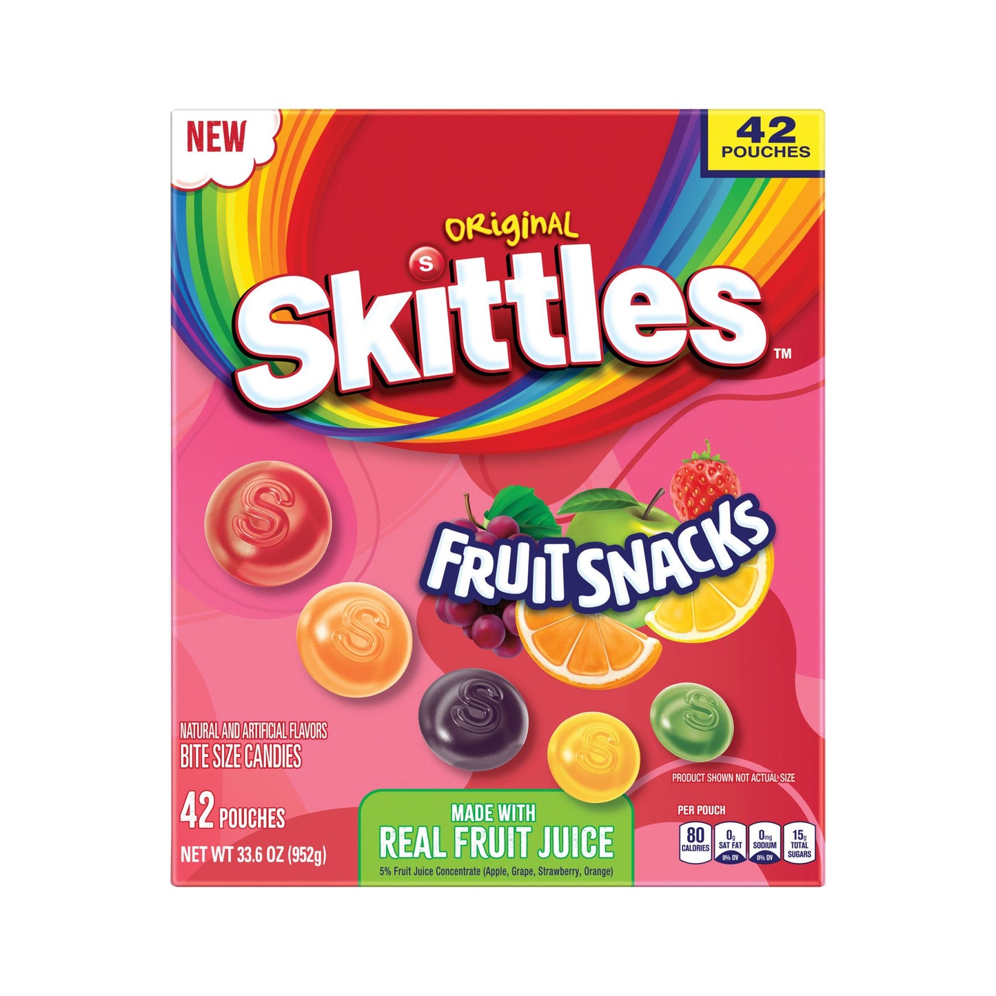 Skittles Original Real Fruit Juice Fruit Snacks Bulk Box, 42 ct.
