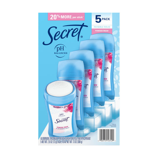 Secret Invisible Solid Antiperspirant and Deodorant - Powder Fresh, 5 pk.