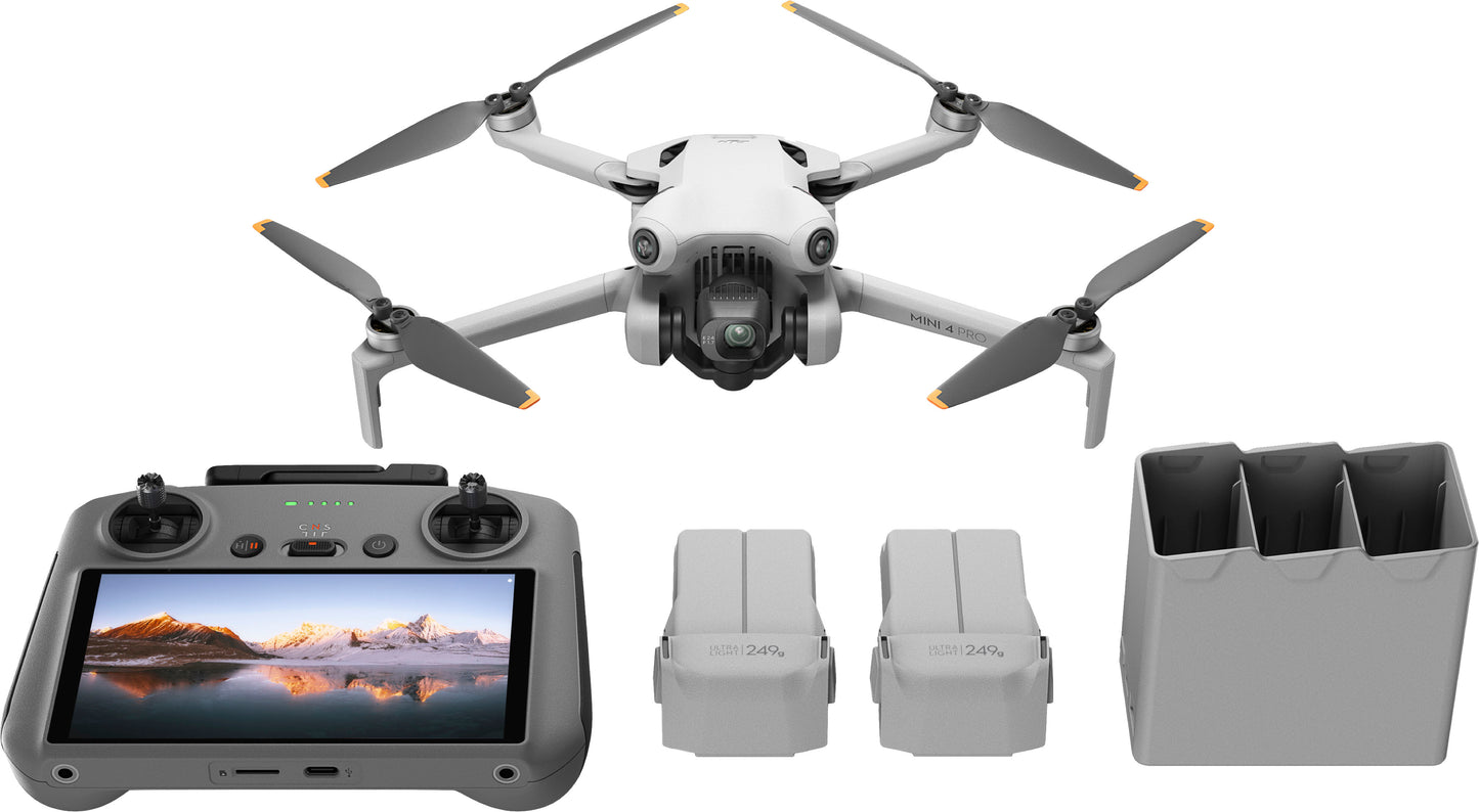 DJI - Mini 4 Pro Fly More Combo Drone and RC 2 Remote Control with Built-in Screen - Gray