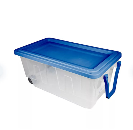 Tough Box 160 Quart (40 Gallon) Heavy-Duty Storage Tote, Clear Base/Blue Lid